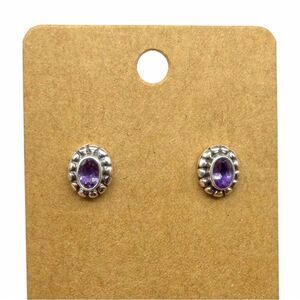 Amethyst Stud Earrings Solid 925 Sterling Silver Oval